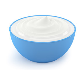 Bowl of sour cream sauce mayonnaise close-up, isolated on a white background.
3D illustration