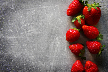 Fresh Juicy Red Strawberries Composition On Grey Concrete Background