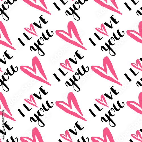 I love you text heart sharp vector seamless pattern background pink color car...