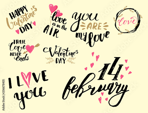 Vector I love You text overlays hand drawn valentine lettering inspirational ...