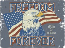 T-shirt Or Poster Design With Illustration Of Flag Of Usa And Eagle's Head