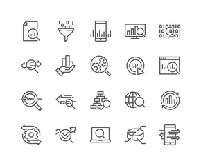 simple set of data analysis related vector line icons. contains such icons as charts, graphs, traffi