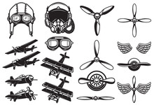Set Of Airplanes, Propellers. Aviation. Design Element For Logo, Label, Badge, Sign.
