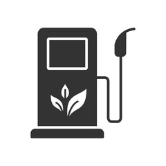 Black isolated icon of bio fuel pump on white background. Silhouette of bio fuel station.