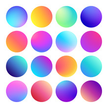 Rounded Holographic Gradient Sphere Button. Multicolor Fluid Circle Gradients, Colorful Round Buttons Or Vivid Color Spheres Vector Set