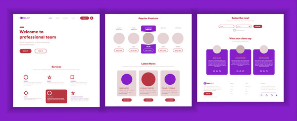 Wall Mural - Main Web Page Design Vector. Website Business Reality. Landing Template. Creative Project. Information Tools. Financial Mining. Partner Option. Illustration
