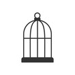 Black isolated outline icon of bird cage on white background. Line Icon of cage.