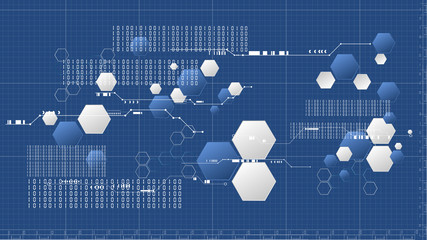 Abstract technology hexagonal blueprint platform background vector
