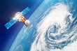 Leinwandbild Motiv Satellite above the Earth makes measurements of the weather parameters. Research, probing, monitoring of tracking in a tropical storm zone, a hurricane. Elements of this image furnished by NASA.