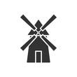 Black isolated silhouette of mill on white background. Icon of windmill.