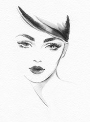 Wall Mural - beautiful woman. fashion illustration. watercolor painting