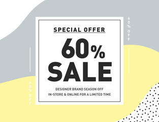 Poster - 60% OFF Special Offer Sale. Creative Vector Design Template for Newsletter, Banner, Coupon, Flyer. Series of Pastel Color Sale Discount Promo Stickers. 60% Price OFF Discount Promotion Banner Design.