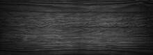Dark Black Wooden Texture. Panoramic Vintage Rustic Style. Wood Natural Surface