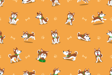 Wall Mural - Vector cartoon siberian husky dog seamless pattern