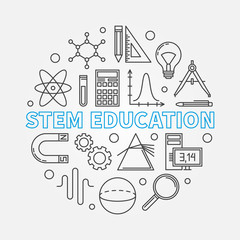Wall Mural - STEM Education vector round illustration in thin line style