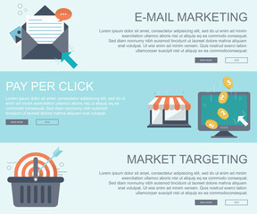 Wall Mural - e mail marketing, pay per click and market targeting banners. flat vector illustration
