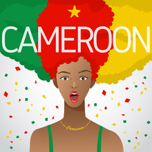 Surprised Woman With National Flag In Afro Hair  : Vector Illustration