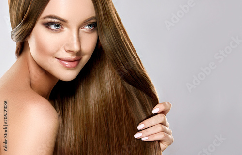 Beautiful Brunette Girl With Long Straight Smooth Hair A