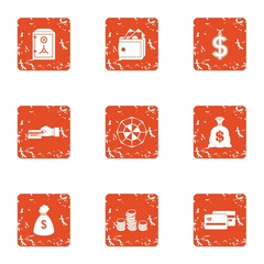 Payment transaction icons set. Grunge set of 9 payment transaction vector icons for web isolated on white background