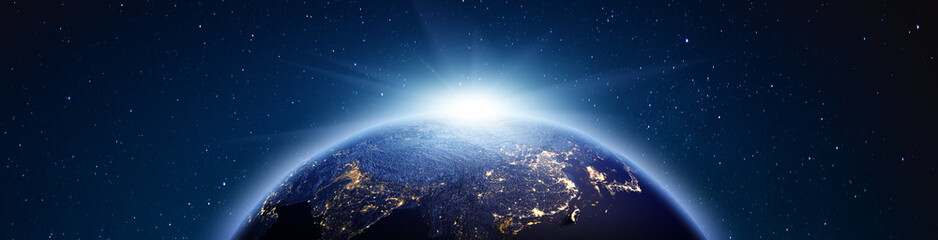 Wall Mural - planet earth sunrise panorama. 3d rendering