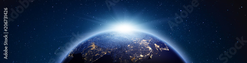 Photo  Planet Earth sunrise panorama. 3d rendering