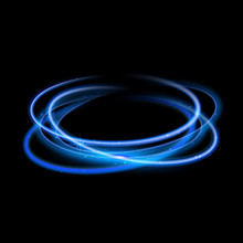 Blue Circle Light Effect Background. Swirl Glow Magic Line Trail. Light Effect Motion