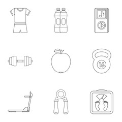 Wall Mural - Fitness icons set. Outline illustration of 9 fitness vector icons for web