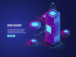 Wall Mural - database and processing data process icon, data center, server room, cloud storage illustration, fut