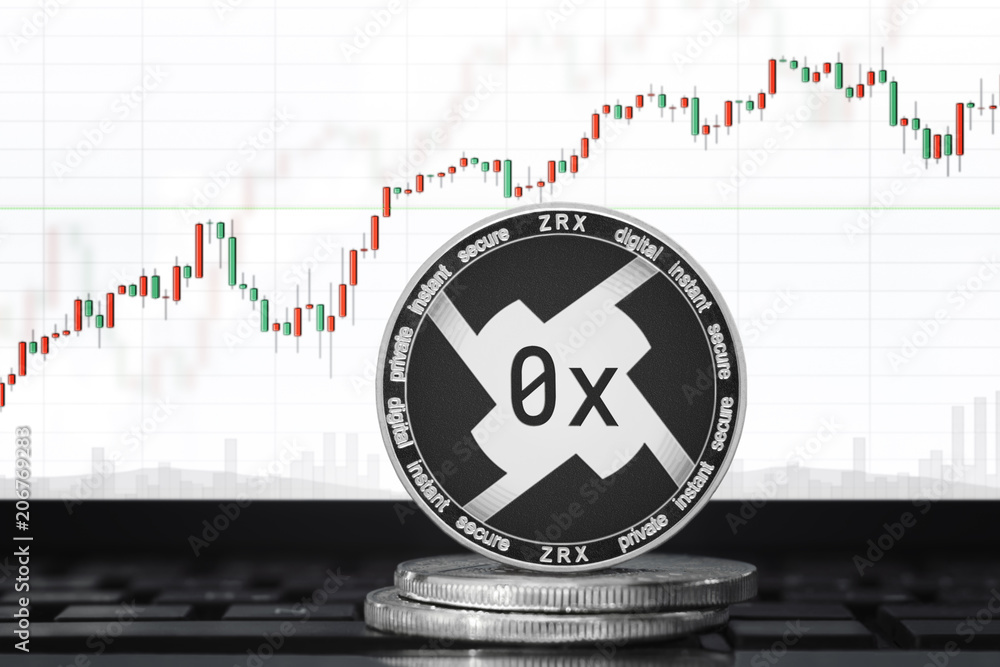 0x (ZRX) cryptocurrency; 0x coin on the background of the chart