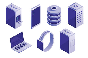 Wall Mural - big collection of it devices and computing icons. isometric style