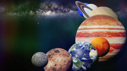 Wall Mural - the planets of the solar system with the Milky Way galaxy in empty space