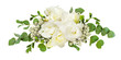 Fresh white freesia flowers and eucalyptus leaves in arrangement