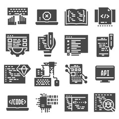 Wall Mural - vector black code, programming icon set