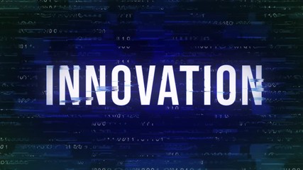 Innovation - Glitch Animated Buzzword with Binary in the Background
