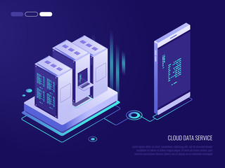 Wall Mural - concept of transferring data from phone to database.cloud data service. 3d isometric style