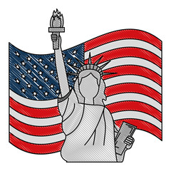 Canvas Print - statue of liberty and flag american symbol vector illustration