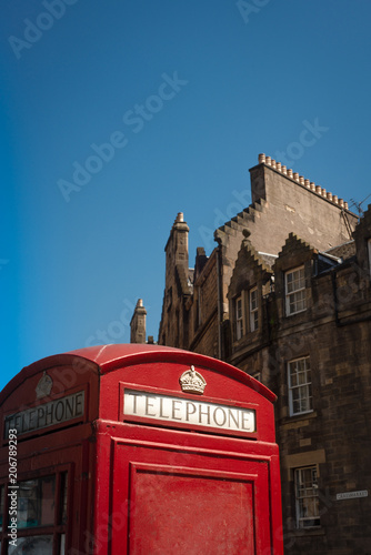 Plakat Rocznika Czerwony Telefoniczny budka w Edynburg, Szkocja.