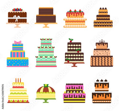 Birthday cake vector cheesecake cupcake for happy birth party baked chocolate...