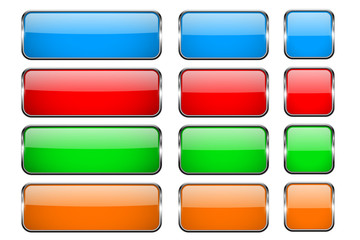 Wall Mural - colored rectangle glass 3d buttons with metal frames