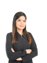 Portrait of Asian business working woman wear suit on white background