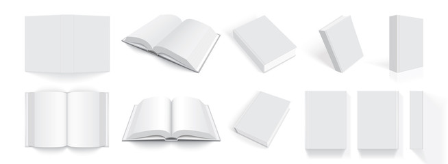 Wall Mural - white books with thick cover from different sides isolated on white background mock up 