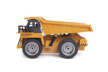 Yellow Truck Toy Model On White Background.