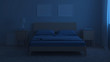 Bedroom interior in cold tones. Night lighting. 3D rendering.