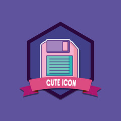 Poster - emblem with decorative  ribbon and diskette over purple background, colorful design. vector illustration