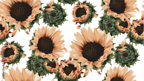 Vintage sunflowers seamless pattern background Vector. Beautiful spring summe...