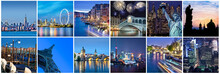 Cities Of The Word At Night, Panoramic Collage