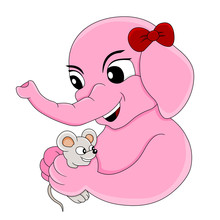 Pink Elephant And A White Mouse Cartoon