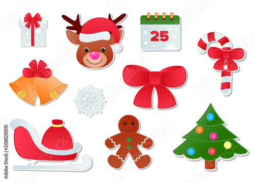 Christmas vector icons New Year decoration illustration of Xmas Christians fe...