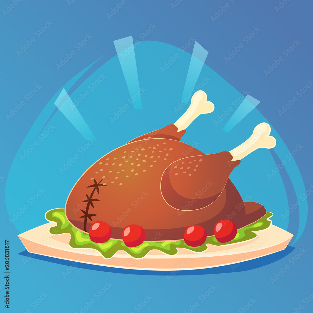baked turkey for thanksgiving day. traditional food game icon