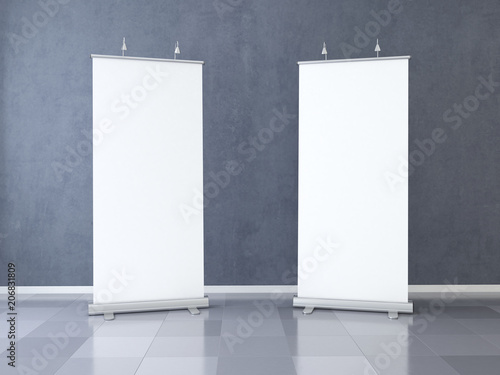 Fotografie, Obraz Two Blank roll up banner display. Template mockup. 3d render